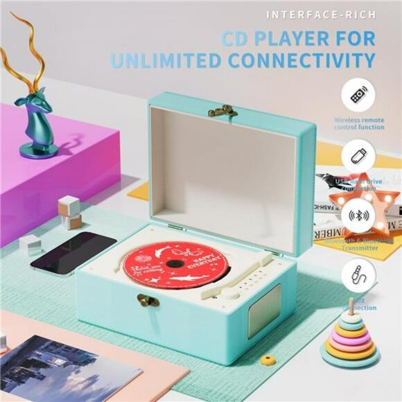 BlueTime Music Box CD Player Rechargeable Bluetooth Speaker Home Decoration - Picture 2 of 8